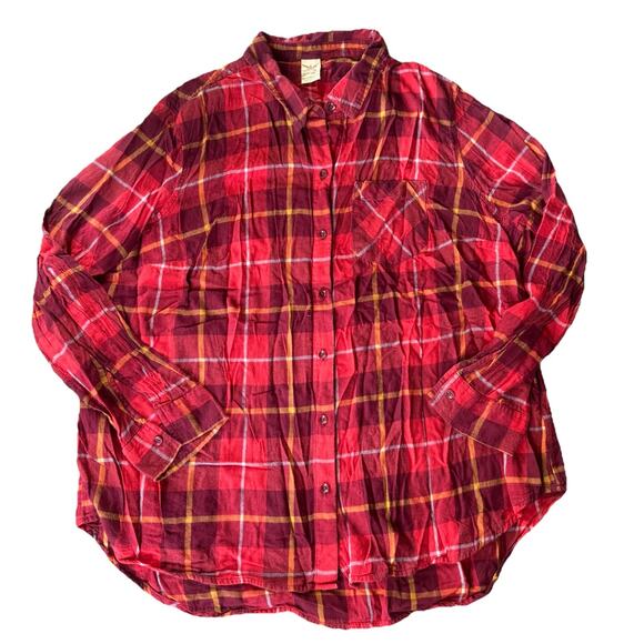 Faded Glory Shirt Womens Sz 2X Red Flannel Plaid Button Up Top Casual Autumn - Picture 1 of 9